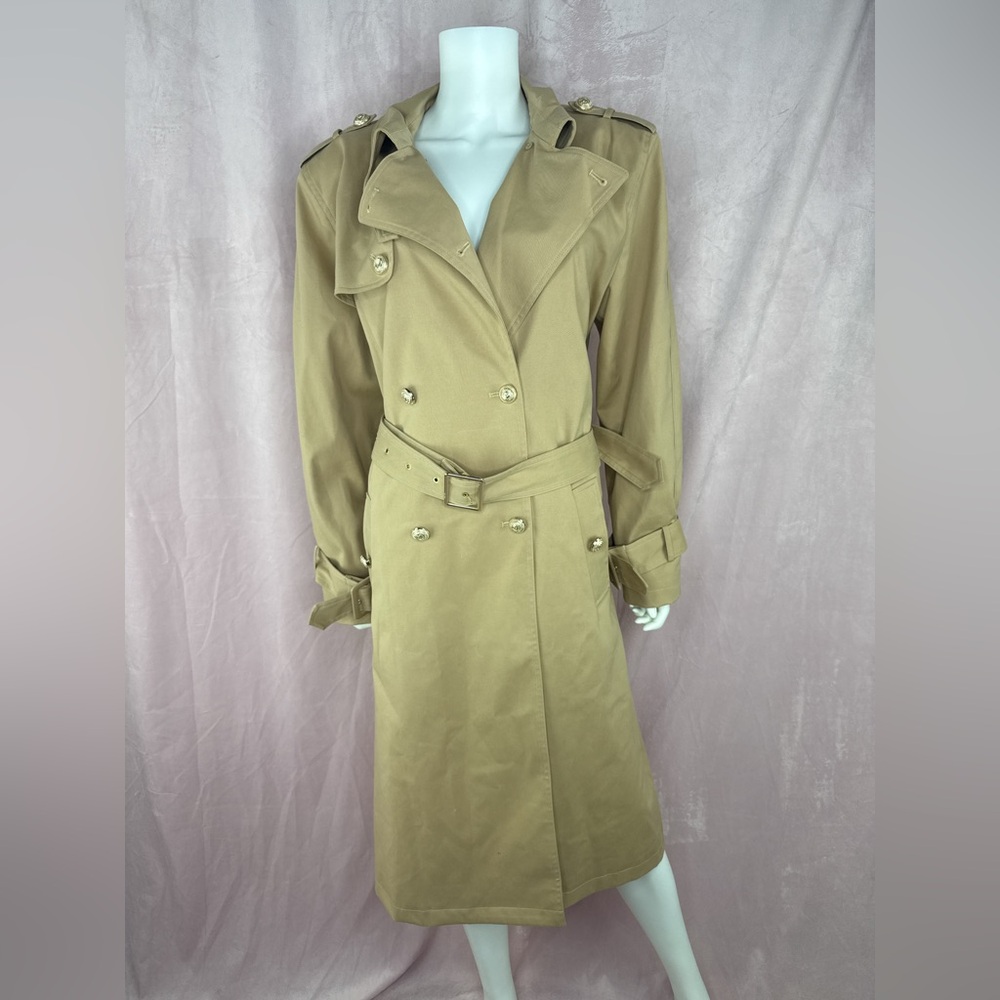 Generation Love Womens Camel Tan Trench Coat Size XL Gold Button Belted Long
